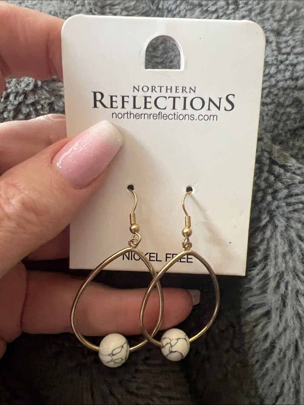 Northern Reflections Gold Hoop Earrings with White Marbled Beads